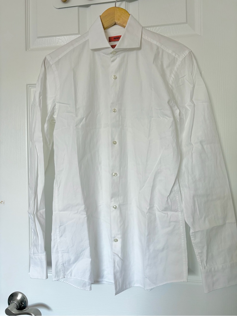 HUGO White Men's Long-Sleeve Dress Shirt with Spread Collar Slim Fit